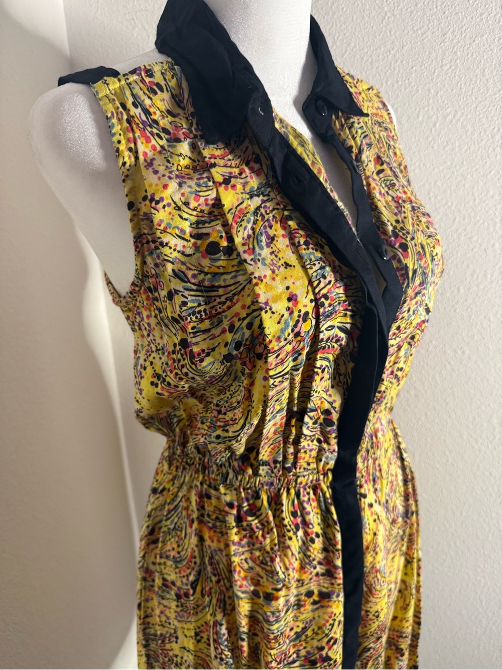 Angie Yellow Abstract Swirl Open Back Mini Dress S